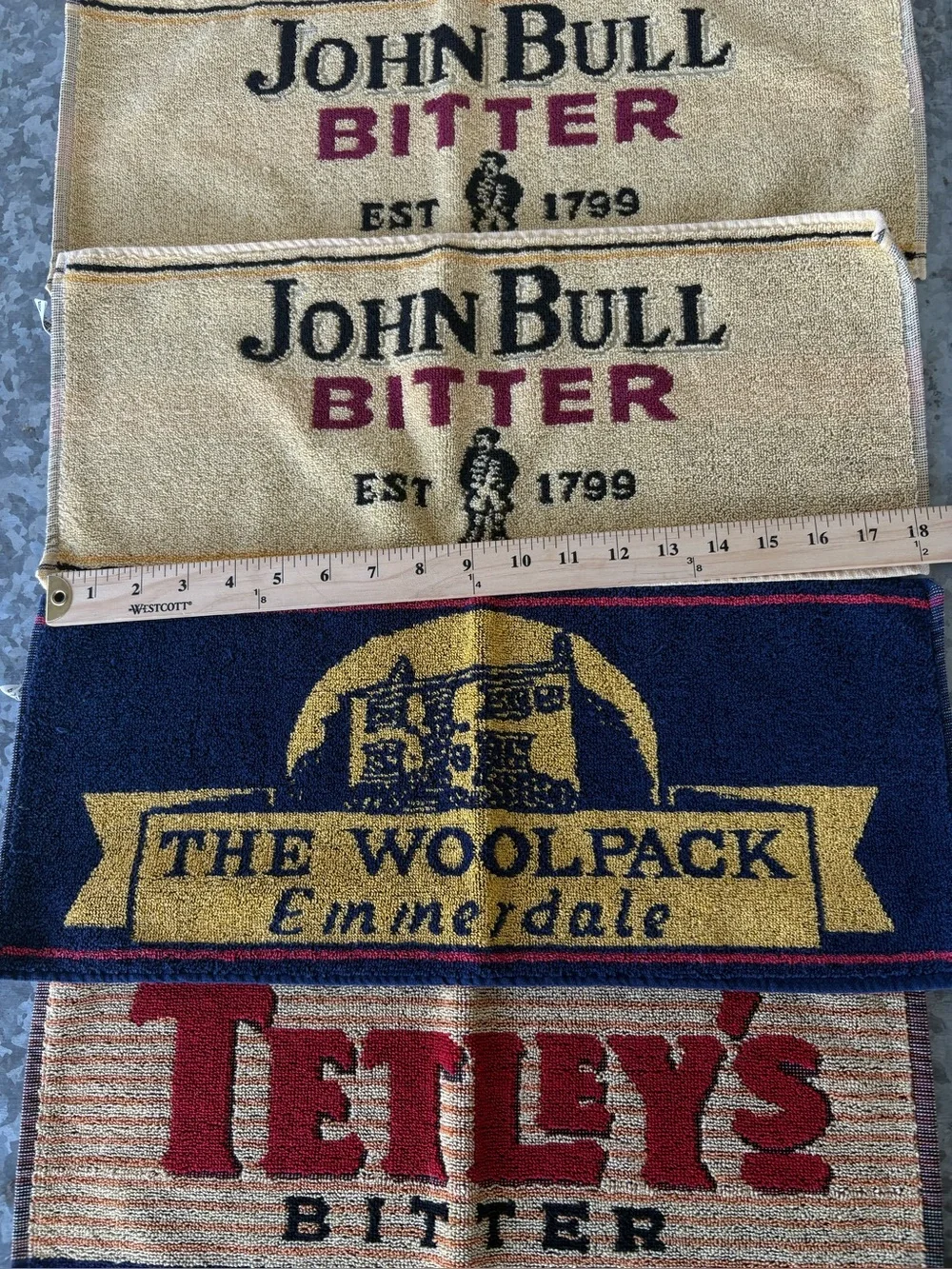 Vintage British Pub Bar Towels Lot of 5 John Bull Tetleys Portugal Woven Cotton